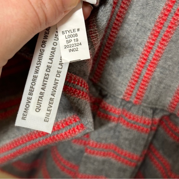 MADEWELL Striped Bubble-Sleeve Peplum Top Gray Red {G14} - Picture 6 of 7